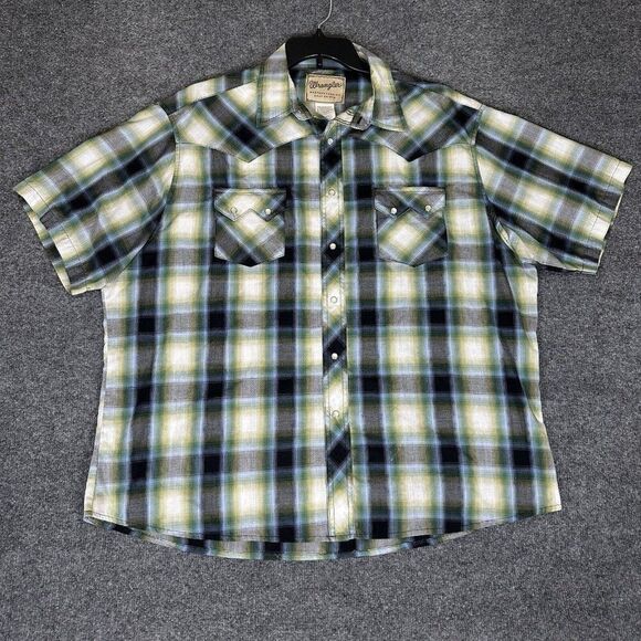 Wrangler Other - Wrangler Shirt Mens 2XL Green Plaid Pearl Snap Western Short Sleeve Sawtooth XXL